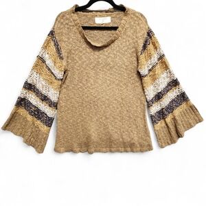 Miss Me‎ Vintage Sweater Womens Medium Brown Chunky Knit Ruffle Bell Sleeve Boho